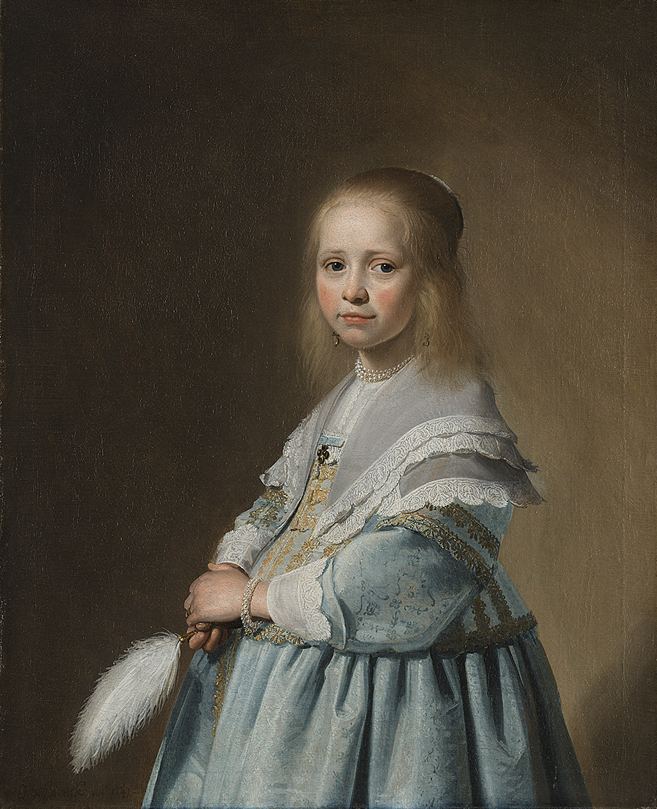 Portret van meisje in het blauw - Behang