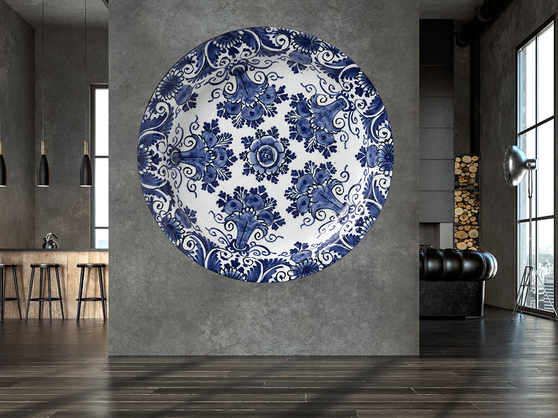 Wallpaper Circle Delft Blue - Floral