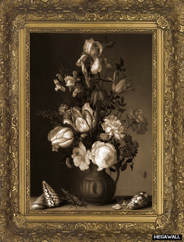 Vase with flowers, shells and insects  Arty Frame - Wallcover