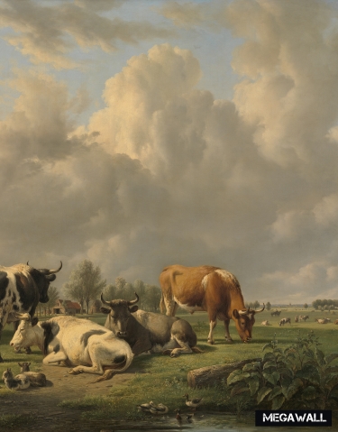 Meadow with cattle - Wallcover