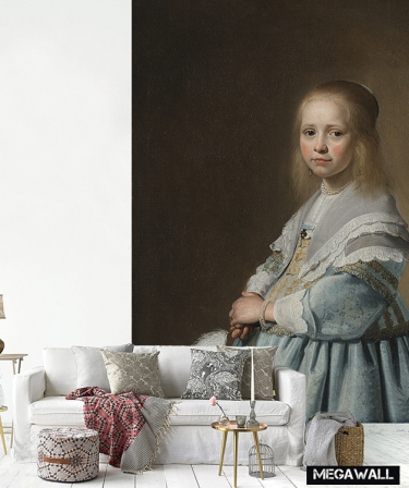 Portret van meisje in het blauw - Behang