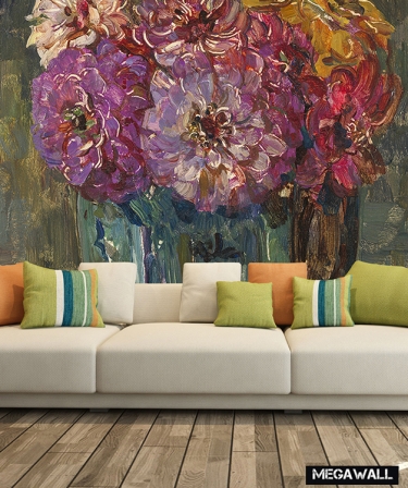 Stilleven met zinnia's - Behang