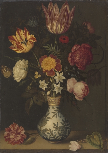 Stilleven met bloemen in een Wan-li vaas - Behang