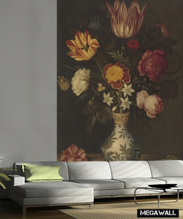 Stilleven met bloemen in een Wan-li vaas - Behang