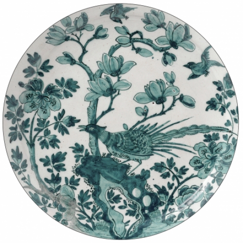 Papier peint Circle Delft Blue - Bird (green)