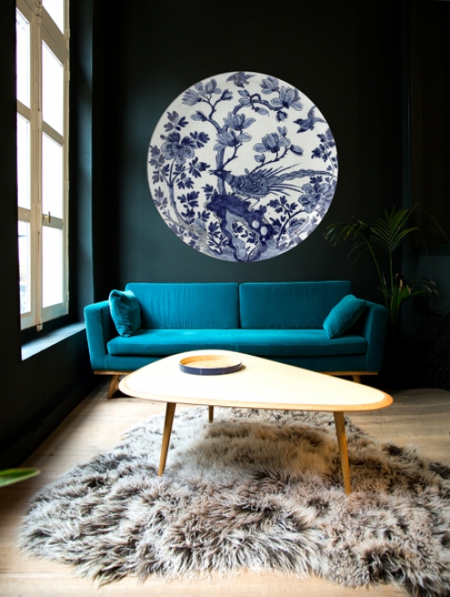 Wallpaper Circle Delft Blue - Bird