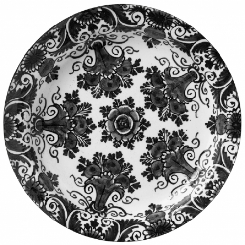 Wallpaper Circle Delft Blue - Floral (black)